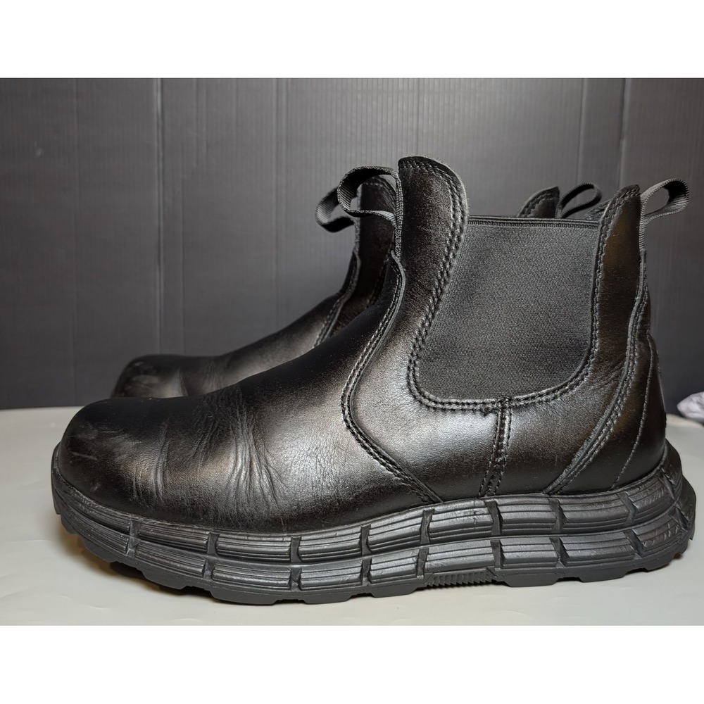 HAWX Mens Chelsea Work Boots Black Leather Slip Resistant Soft Toe 8.5D